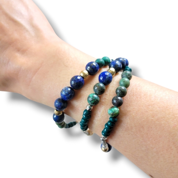 ✨️HP✨️J.Jill | Pretty Boho Blue/Green Beaded Stretch Bracelet Set (3pc) - Picture 2 of 10